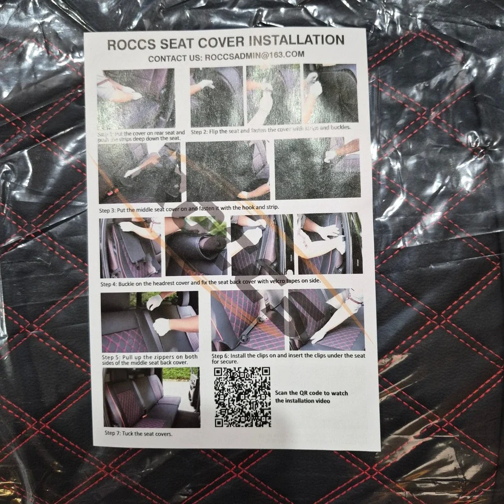 ROCCS‎ Seat Covers Black Faux Leather Red Diamond Stitch Full Set Truck/SUV